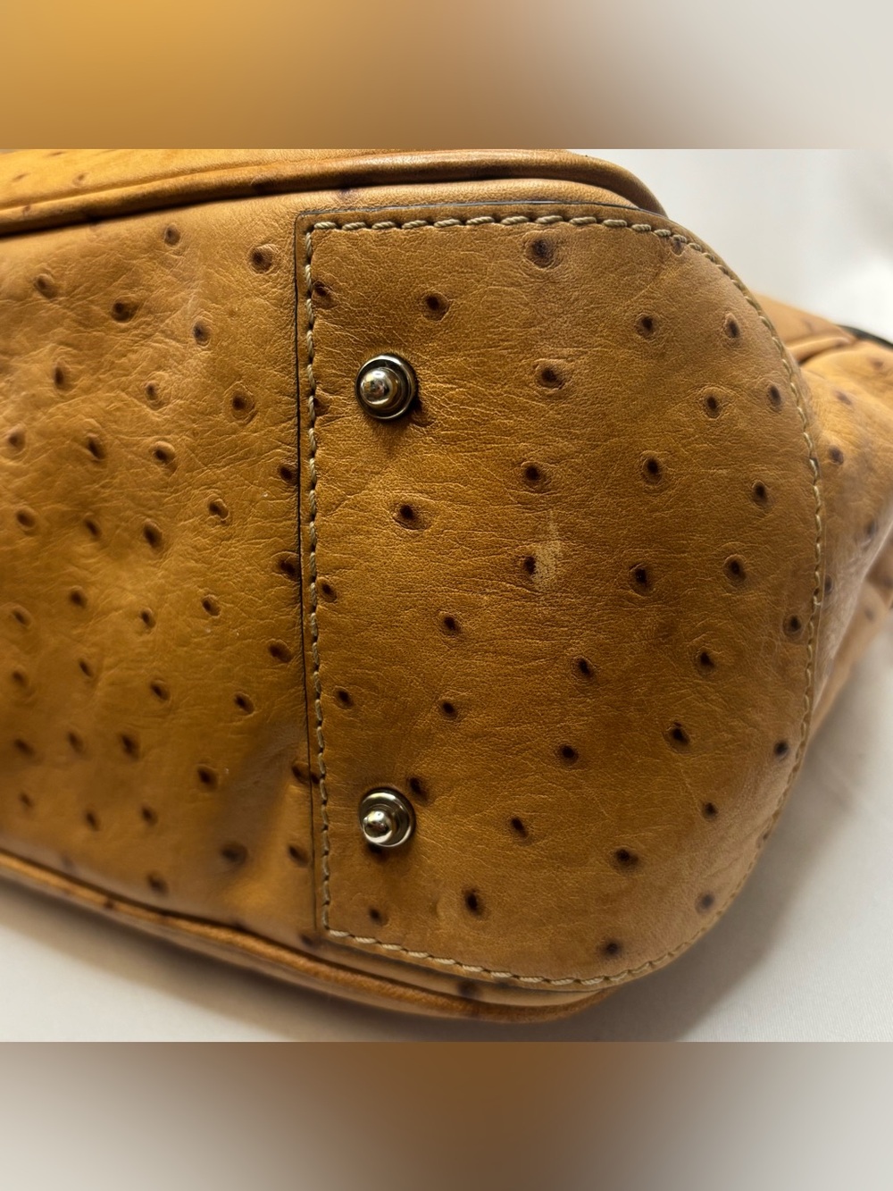 Vintage Dooney & Bourke Ostrich Embossed Leather Satchel Tan w/ Duck Charm - Picture 8 of 14